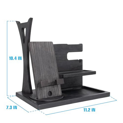 Gift for Men Nightstand Organizer with Headphone Stand & Rotating Phone Stand, Stylish Headphone Holder to Keep Desk Accessories for Men Organized, Unique Dad Birthday Gift, Gifts for Boyfriend
