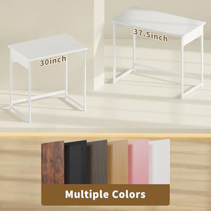 ALISENED Office Desk, 37.5 Inch Home Office Desk with Metal Frame, Gaming Desk, Scratch-Resistant Study Table for Home Bedroom, White - color: White, size: W-37.5in