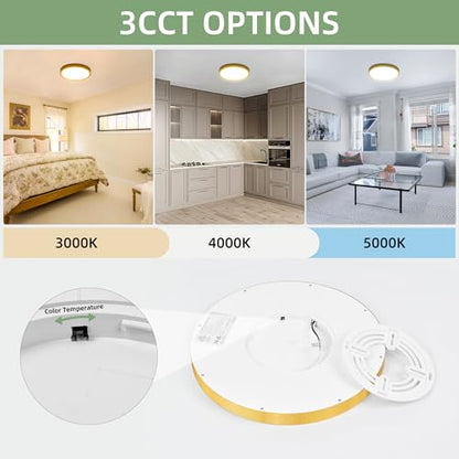 hykolity 12 Inch Selectable CCT LED Round Flat Panel Light,2 Pack | 24W 3000K/4000K/5000K, Edge-Lit Flush Mount Ceiling Light Fixture for Kitchen, Bedroom, Laundry and Closet Room,Gold - color: Gold, size: 12 inch