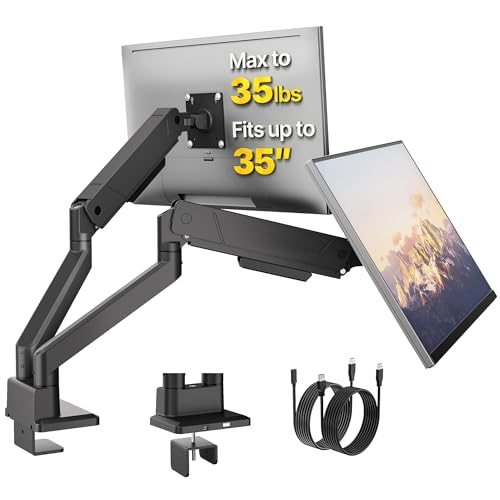 monTEK Dual Monitor Mount with USB Monitor Arms for 17 to 35 Inch Screen | Adjustable Heavy Duty Monitor Desk Mount for 2 Monitors, Holds 35 Lbs, with Cable Management, VESA 75/100mm - style: with USB