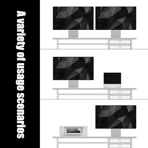 FENSULN Dual‑Tier Monitor Stand Riser with Drawers, Desktop Organizer Shelf Storage for Computer Screen 2 Monitors, Supports for PC Computer Monitor, Printer, Heavy TV Riser Beige and White