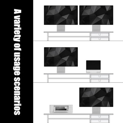 FENSULN Dual‑Tier Monitor Stand Riser with Drawers, Desktop Organizer Shelf Storage for Computer Screen 2 Monitors, Supports for PC Computer Monitor, Printer, Heavy TV Riser Beige and White