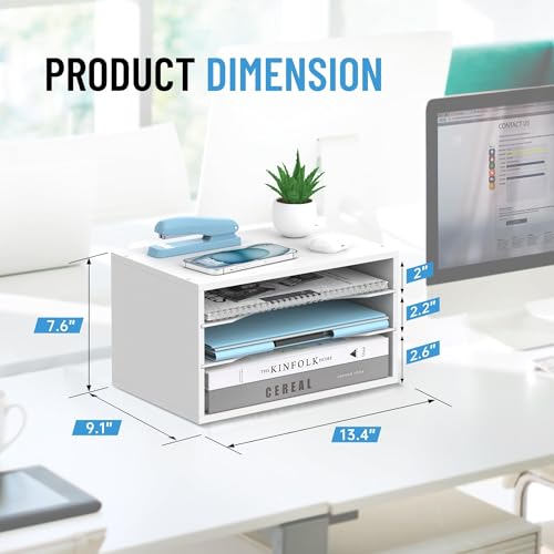 3-Tier Paper Organizer for Desk, Adjustable Mail Organizer, White | 3-Tier Paper Organizer and Mail Organizer for Desk with Adjustable Shelves for Letter Size Files Folders and Office Supplies - color: White, size: 3 Tier