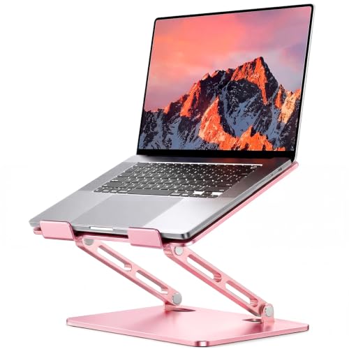 LOXP Aluminum Laptop Stand, Adjustable Laptop Stand for Desk Foldable -Pink | Portable Laptop Riser, Ergonomic Computer Notebook Holder for Desk, Office Desk Accessories (10-15.6'') - color: Classic Pink
