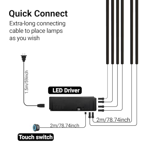 HAMRVL Black LED Recessed Lighting Kit - 6 PCS 16-Inch 3000k Dimmable Warm White LED Lights with Touch Switch, Wall Panel Light for Wood Slat Wall Panels, Headboards, Stairs, Under Cabinet, Home Decor - size: 16-Inch/6 Pack