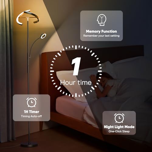 Upgraded 36W RGBCW Floor Lamp with Ring Reading Lamp, Rotatable Remote Control LED Standing Lamp Dimmable Floor Light Modern Standing Light for Living Room Bedroom Home Office, Black - color: 2-in-1 Black RGB