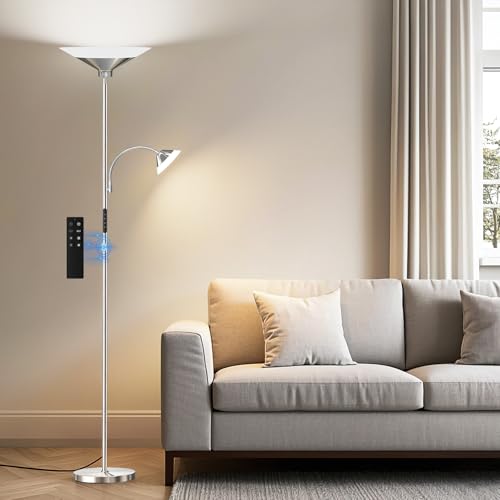 SIBRILLE Metallic Sliver Torchiere Floor Lamp, 2 Way 72'' Dimmable LED Standing lamp with Rmote, Multi Color Temps, 34W Tall Light with Independent Control for Living Room Bedroom Office Reading ﻿ - color: Metallic Sliver