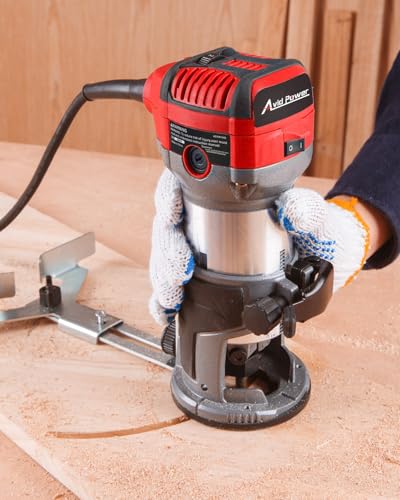 AVID POWER 6.5 Amp 1.25 HP Compact Router Tools for Woodworking, Fixed Base Wood Router with Trim Router Bits, 6 Variable Speeds, Edge Guide, Roller Guide, Dust Hood (Red, 65mm) - color: Red