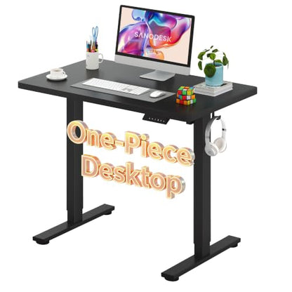 SANODESK One-Piece Electric Height Adjustable Standing Desk 40''x 24'' - color: Black Frame+black Top, size: 40x24"