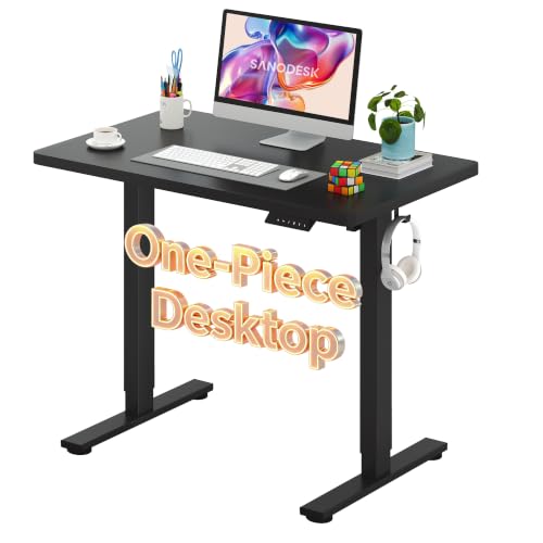 SANODESK One-Piece Electric Height Adjustable Standing Desk 40''x 24'' - color: Black Frame+black Top, size: 40x24"