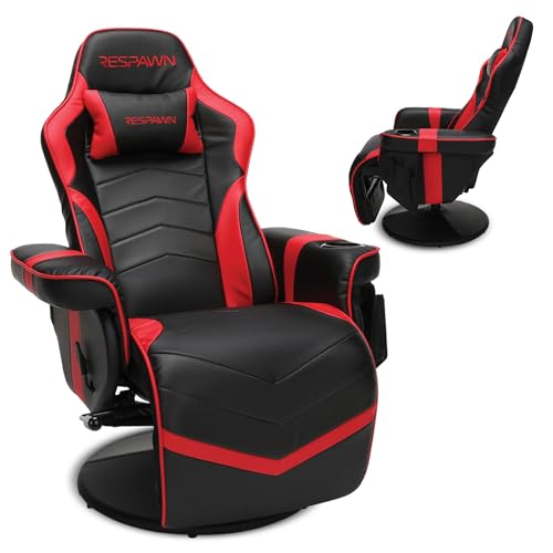 Respawn 900 Gaming Recliner Chair with Footrest, Cup Holder and Swivel | Ergonomic gaming recliner with footrest, cup holder, lumbar support, 135° recline & 360° swivel for console gaming - color: Red