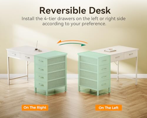 ODK 40 Inch White Computer Desk with 6 Drawers - color: White, size: 40 Inch