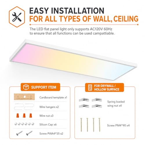 8 Pack 1x4 LED Flat Panel Light, 50W 6250LM Surface Mount Ceiling Fixture, 5CCT (3000K/3500K/4000K/5000K/6500K), 10-100% Triac Dimmable 120V for Kitchen, Garage, Office, Basement - size: 8 PACK