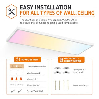 8 Pack 1x4 LED Flat Panel Light, 50W 6250LM Surface Mount Ceiling Fixture, 5CCT (3000K/3500K/4000K/5000K/6500K), 10-100% Triac Dimmable 120V for Kitchen, Garage, Office, Basement - size: 8 PACK