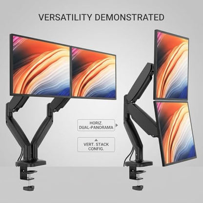 Dual Monitor Mount, Gas Spring Monitor Arm for 2 Monitors up to 32 Inches, Fully Adjustable VESA Desk Mount with C-Clamp and Grommet Base, Black