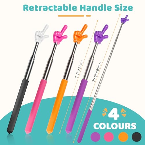 4 Pcs Teacher Pointer Stick for Classroom Extendable Pointer Finger Telescoping Hand Pointer Retractable Pointing Stick Reading Aid for Presentation Whiteboard (Black, Orange, Purple, Pink) - color: Black, Orange, Purple, Pink