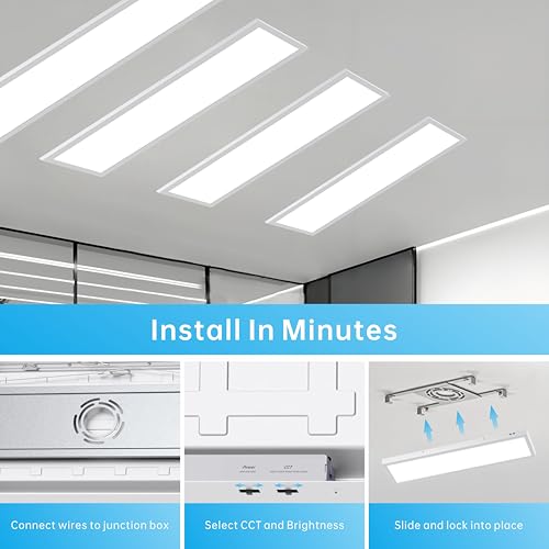 1x4FT Led Flat Panel Light Surface Mount Ceiling Light, 5CCT 3000K/3500K/4000K/5000K/6500K 120V TRIAC Dimmable, 30W/40W/50W 6250Lumens, Flush Mount or Drop Ceiling for Office Kitchen Garage, 2 Pack - size: 2 PACK