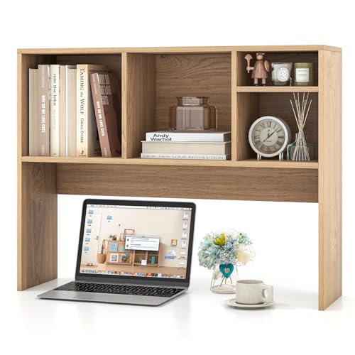 LDAILY Desktop Bookshelf, 2-Tier Office Desk Shelf Organizer Desk Hutch with 4 Shelves, 37’’L Wood Storage Rack Display Shelf for Computer Desk, Office, College Dorm, Bedroom (Natural) - color: Natural, size: 4 Shelves