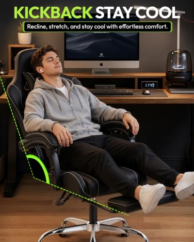 Dowinx Ergonomic Gaming Chair with Footrest & Massage Lumbar, 2D-Linkage Armrests for Computer Chair 330lbs with Headrest Pillow for Office, Home, Streaming and Long Gaming Sessions, Black - color: Black