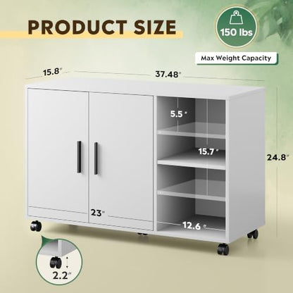 DEVAISE Office File Cabinet, Rolling Printer Stand, White - color: White
