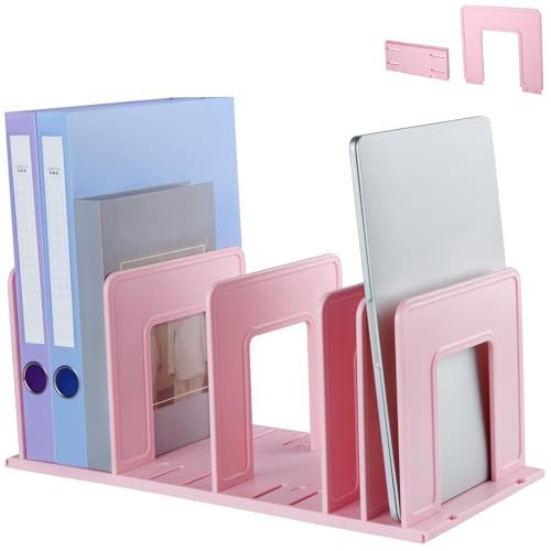Adjustable Vertical File Sorter Sturdy Plastic Expandable Upright File Holder, Desktop Binder Organizer, School Office File Organizer Bookshelf Divider, Assemble Easily Endlessly, Pink - color: Pink, size: 6-Parts