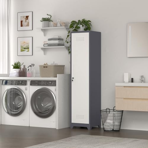 Slim Utility Cabinet, 65”H Bathroom Storage with Doors and Shelves - color: 65"h 1 Door - Grey/White