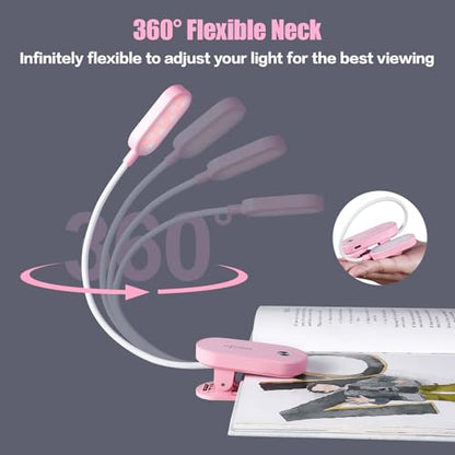 VAVOFO Rechargeable Book Light, 14 LEDs Eye Care Clip On Amber Reading Light for Bookworms Reading in Bed with 9 Colors 9 Brightness (Pink) - color: Pink