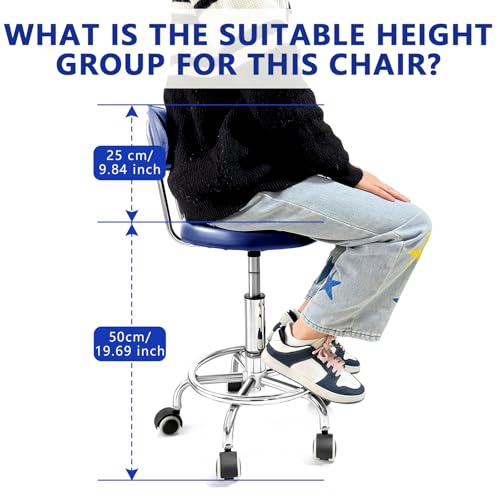 Rolling Stool with Backrest, Adjustable 360° Swivel Task Stool - color: Blue