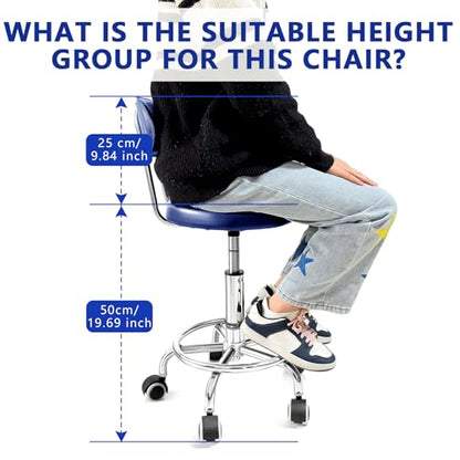 Rolling Stool with Backrest, Adjustable 360° Swivel Task Stool - color: Blue