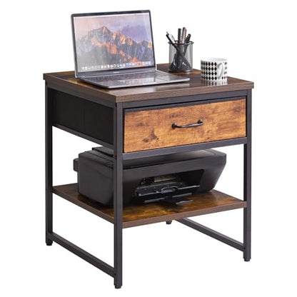 Aibiju Small Table Stand with Drawers, Multi-Functional Side & Printer Accent Table with Storage Shelf, Rustic Brown YD-TM156H - color: Rustic Brown, style: With Drawers