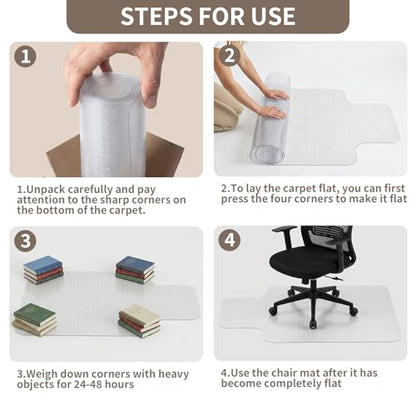 Office Chair Mat for Low Pile Carpet, 48"x60" Clear Smooth Glide with Lip - size: 48X60inch