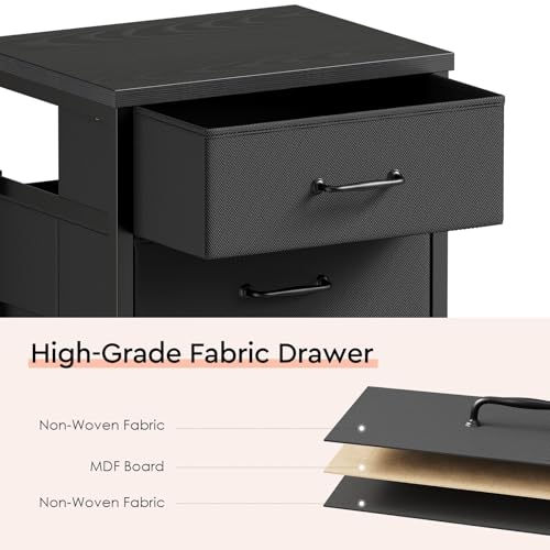 Maihail 3 Drawer File Cabinet with Wheels with Open Storage Shelf, Black | Rolling Printer Stand Fabric Lateral Filing Cabinet for Home Office - color: Black