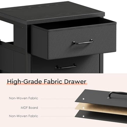 Maihail 3 Drawer File Cabinet with Wheels with Open Storage Shelf, Black | Rolling Printer Stand Fabric Lateral Filing Cabinet for Home Office - color: Black