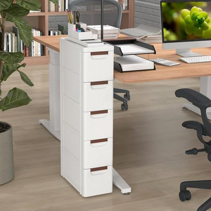 Slim Storage Drawers, Plastic Organizers w/Hidden Wheels for School Supplies, Crafts, Files & Towels, Under Table Rolling Cart for Dorm, Home & Office (7.5" x 16.5" x 36" (5 Drawers)) - size: 7.5" x 16.5" x 36" ( 5 Drawers )