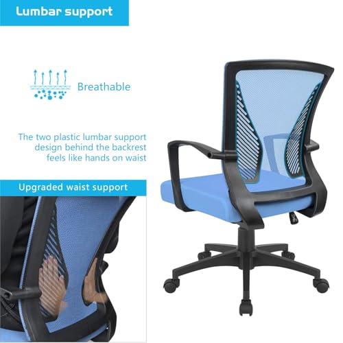 Furmax Office Chair Ergonomic Computer Desk Mesh Chair Mid Back Swivel Lumbar Support with Armrest (2, Blue) - color: Blue