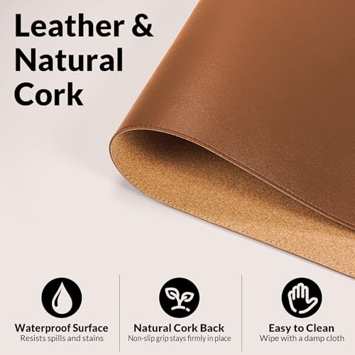 AFIING Leather Desk Mat, Brown, 23.6" x 13.8", Desk Pad Protector - color: Brown, size: 23.6" x 13.7"