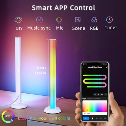 Smart LED Light Bar, RGBICWW TV Light Bars for Room, Gaming With Music Sync | TV Backlight, 16 Million Colors, Compatible with Alexa, Music Sync Gaming Lights APP Control, Multiple Placement Options