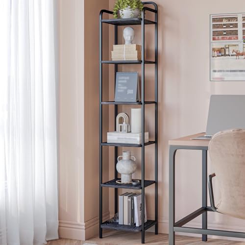 Hzuaneri Bookcase Bookshelf, Narrow Book Shelf, Industrial Corner Shelf - color: Black, size: 11.8"D x 13"W x 65.4"H