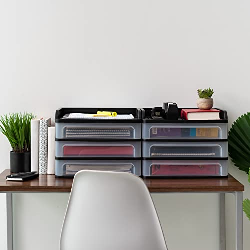 IRIS USA 3-Drawer Medium Desktop Organizer with Paper Tray, Black - color: Black, style: Medium with Tray Top - 1 Pack