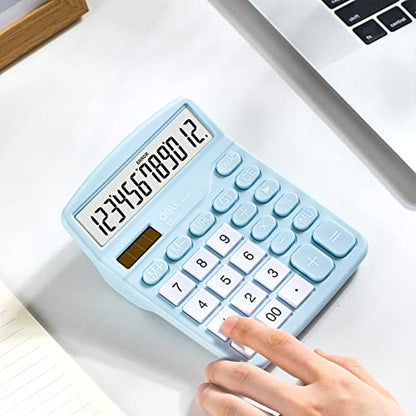 Calculator, Deli Standard Function Desktop Calculators with 12 Digit Large LCD Display and Sensitive Button, Solar Battery Dual Power Office Calculator, Blue - color: Blue