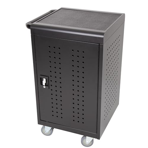 Line Leader 30 Unit Mobile Charging Station Cart w/Locking Cabinet, Standing Computer Charger Stand for Tablets, Laptops, Chromebooks, 5-Min Assembly UL-Certified, ANSI/BIFMA Standard with Power Cord - size: 24.25" x 21" x 38"