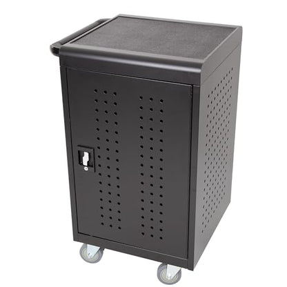 Line Leader 30 Unit Mobile Charging Station Cart w/Locking Cabinet, Standing Computer Charger Stand for Tablets, Laptops, Chromebooks, 5-Min Assembly UL-Certified, ANSI/BIFMA Standard with Power Cord - size: 24.25" x 21" x 38"