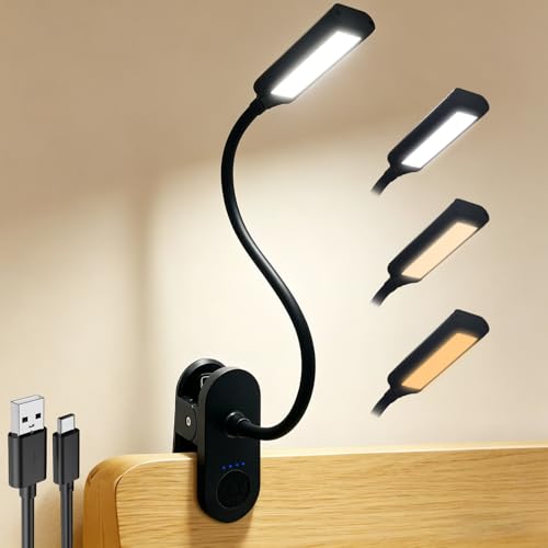 Clip on Light, Desk Lamp with Clamp for Bed, Home Office, Craft (Black) | Cordless LED Reading Light with 3500mAh Rechargeable Battery, 3 Color Modes, 10 Brightness Levels, 14-inch Adjustable Neck - color: Black