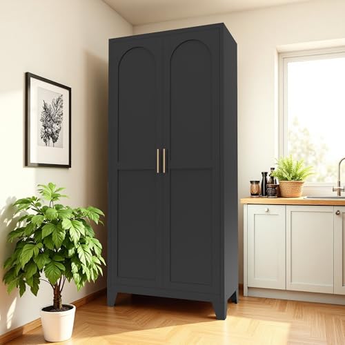 71'' Tall Metal Garage Storage Cabinet with Doors (71''Black) | Cabinets, Adjustable Shelves, Heavy Duty Steel Pantry File Cabinet for Home Office, Kitchen ,School, Utility - color: 71''black