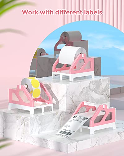 MUNBYN 130B Bluetooth Thermal Label Printer+2 Inch Round Thermal Labels+Pink Label Holder