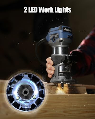 AVID POWER 6.5 Amp 1.25 HP Compact Router Tools for Woodworking, Fixed Base Wood Router with Trim Router Bits, 6 Variable Speeds, Edge Guide, Roller Guide, Dust Hood (Blue, 65mm) - color: Blue