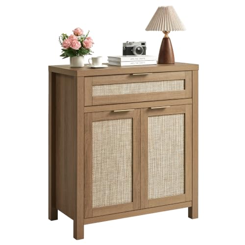 HOKYHOKY 30" Rattan Sideboard Buffet Cabinet, Boho Storage Cabinet - color: Rustic Oak, size: 30-Inch