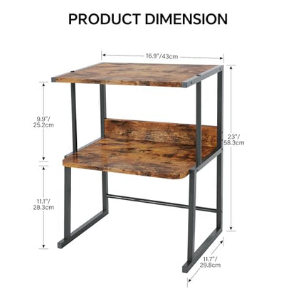 Homeiju 3-Tier Printer Stand for Desk, Desktop Printer Shelf, Heavy Duty Metal Frame Wood Shelf for Home Office Holds Up to 50lbs, Space-Saving Desk Organizer forfor Home Office, Rustic Brown