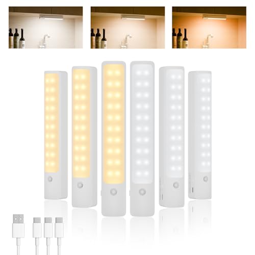 Under Cabinet Lighting, 6 Pack Rechargeable Motion Sensor Lights | 3 Color Temperatures &2 Modes, Under Counter Lights for Kitchen - size: 6 Pack