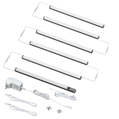 LUMILAND 6 Pcs 12-inch Led Under Cabinet Lighting Plug-in with Hand Wave, Dimmable 6000K Cold White Under Counter Lights Linkable with Memory Function for Kitchen - size: 12-inch